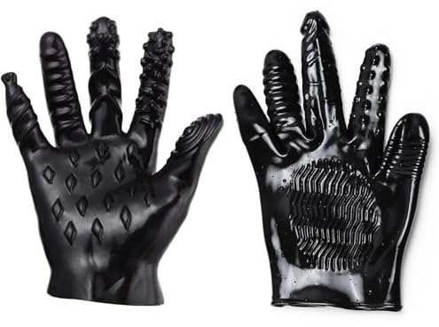 Set 2 guanti massaggiatori con mini‑dildo da dito – stimolazione mirata per punto G, clitoride, capezzoli, lunule e prostata – accessori erotici regolabili per coppie e single