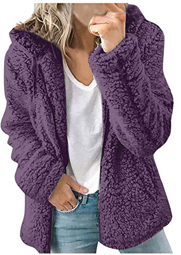 Chaqueta de forro polar para mujer, tipo abrigo, tipo teddy, esponjosa, con cremallera, con capucha, de forro polar grueso, chaqueta de cardigán con bolsillos, sudadera con capucha de forro polar