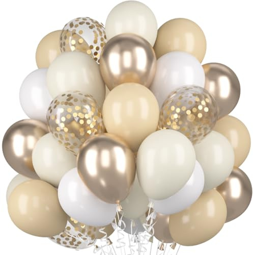 Luftballons Beige Sand Weißer, 60 Stück Champagner Gold Mattes Weiß Helium Ballon, Aprikose Creme Weiss Gold Konfetti Nude Latex Ballons für Boho Geburtstag Hochzeit Frauen Abschluss Party Babyparty