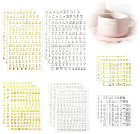 18 piezas de oro y plata con letras adhesivas, incluye letras mayúsculas y minúsculas, así como números, oro y plata, pegatinas de letras alfabeto para bricolaje