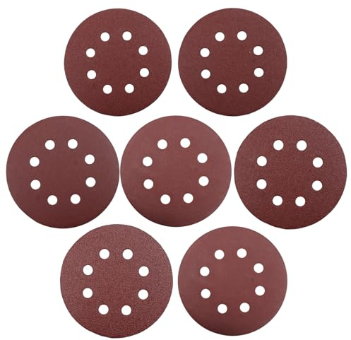 Aoyfuwell 100 stycken slippapper 125 mm kardborreband, professionellt excenterslipmaskinsset slippapper för 125 mm 8-håls slipskivor med 60/80/100/120/180/240/320 korn för metall, trä och lack & färg