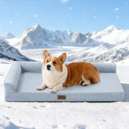 COZY KISS Cama Refrescante para Perro, Q-MAX>0.4 Cama Ortopédica para Gato, Cama Perro Pequeño con Funda Extraíble, Cama Perros Medianos con Revestimiento Impermeable, Azul, XL(107x76x18 cm)