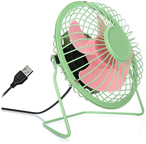 com-four® USB Tischventilator, leiser Mini-Ventilator für Büro und Schreibtisch, cooler Standventilator in sommerlich frohen Farben (grün pink)