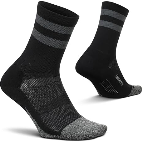 Feetures Elite Light Cushion Mini Crew Sock - Sport Sock with Targeted Compression - Large, Dark Gray (1 Pair)