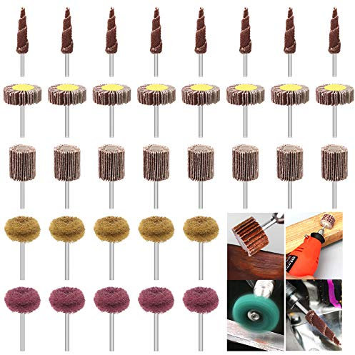 Keadic 50Pcs Abrasive Wheel Buffing Polishing Wheel Flap Wheel Sander Cone Shape Abrasive Sandpaper Assortment Kit, 80# 120# 180# 320# 400# with 1/8 Shank for Dremel Rotary Tool