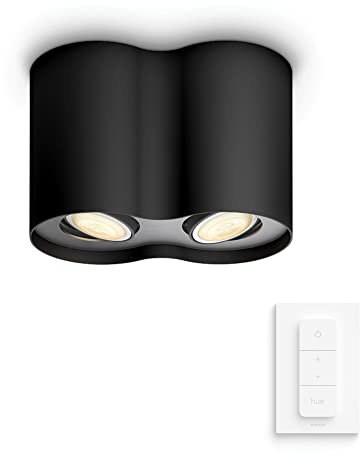 Philips Hue White Ambiance Pillar 2er Spot, schwarz 2x250lm inkl. Dimmschalter, dimmbar, alle Weißschattierungen, steuerbar via App, kompatibel mit Amazon Alexa (Echo, Echo Dot, alte Generation