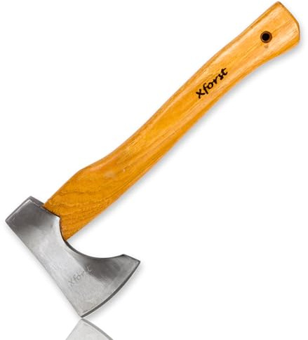 Xforst Axt TA5 – Handbeil 36 cm mit poliertem Kopf aus geschmiedetem Kohlenstoffstahl & Hickorystiel | Wikinger Beil für Holz, Garten & Outdoor