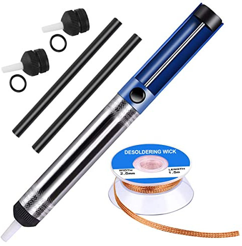 Youmile Lötsauger Entlötpumpe Vakuumpumpe Lötentferner Lötzubehör mit Entlötdocht, 2 Stück Ersatzdüse, 2 Stück hitzebeständiger Schlauch