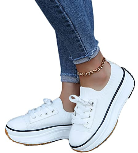 Onsoyours Baskets Plateforme Chaussures de Toile Femme Baskets Plateforme Chaussure de Sport Marche Fitness Sneakers Basses Printemps et Automne
