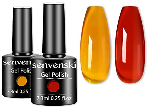 Senvenski Naranja Jelly Esmaltes Semipermanentes Para uñas, Carey Esmaltes de gel de uñas, Coral Rojo Set Manicura UV LED (CS2-003)