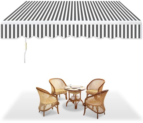 SWANEW Easy Store de balcon à bras articulé, protection solaire, manivelle, pour balcon et véranda, 3,5 x 3,0 m, blanc gris, anti-UV et imperméable, aluminium/polyester