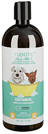 YUDOTE Oatmeal Dog Shampoo and Conditioner 4-in-1 Deodorizer,Moisturizer for Smelly Dogs with Sensitive Skin,Plant-based Safe Pet Wash Mild Scent,473ml