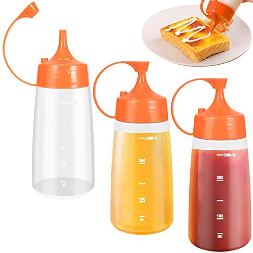 Naapesi 3 Stück Squeeze Flasche aus Kunststoff, 300 ml Quetschflasche mit Kappen, Saucenflasche Condiment, Sauce Flaschen Spender, Dosierflaschen für Dressing, Ketchup, Scharfe Soße, Olivenöl