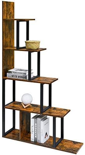 PADMA HOUSE Libreria scaffalature autoportanti a scala angolare, moderna e minimalista, multiuso, per soggiorno, camera da letto, corridoio, ufficio (retro marrone, 90 L x 25 W x 160 H)