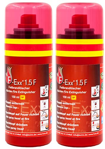 F-Exx® 1.5 F Kompakter Fettbrand-Feuerlöscher - 2er Pack Löschspray für Küche und Zuhause (Made in Germany)