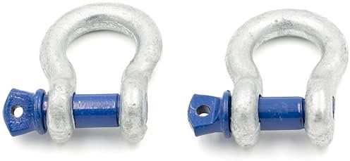 Schäkel 1t Tragfähigkeit 2 Stück mit Augbolzen - Schäkel Geschweift Form BW - Schäkel Hochfest - Stahl Feuerverzinkt Rundschäkel