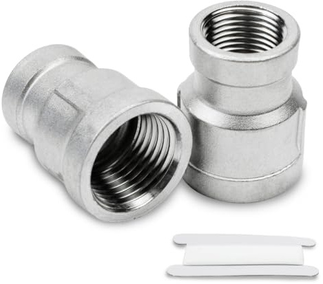 Bwintech 2 Pcs 1/4 Female to 3/8 Female BSP Thread Stainless Steel 304 Hex Bushing Reducing Connector for Pipe Connecting Conversion