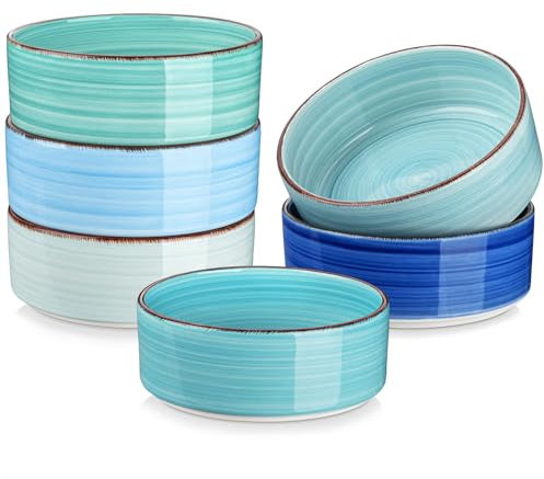 vancasso Série BONITA Lot de 6 Bols à Petit Déjeuner en Grès de 750 ml, 15.3cm Bol Ramen, Bol à Céréales, Passe au Lave-vaisselle et au Micro-ondes, Couleur Froide, pour Salade, Porridge, Riz