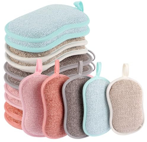 ZOFUN 15 Stück Spülschwamm Putzschwamm Küchenschwamm Waschbar, 16x10cm Spülschwamm Groß Schwämme Küche, Mikrofaser-Küchenschwämme für Küche,Einfache Reinigung Von Waschbecken, Geschirr,Töpfen