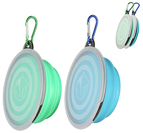 Gamelles Pliables bols Avec Couvercle chiens Bols d’eau pour Chiens Voyage bols pour Chat et Chiens Hauteur du bols Peut Ajustée Léger Protable Pour Marche Randonnée Camping (bleu+verte, 12.8*9*5.5)