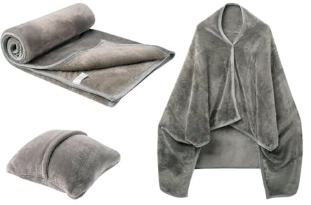 Coperta da viaggio e cuscino, coperta da aereo combinata, coperta da viaggio leggera, coperta da viaggio calda, morbida coperta a scialle, coperta da viaggio in flanella, set di cuscini da viaggio per