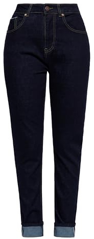 Queen Kerosin Jeans da donna in denim rosso Selvedge a vita alta Rinsed Washed Slim Fit Basic 5 tasche 50S Rockabella Pin-Up Betty, Blu scuro, 34W x 34L