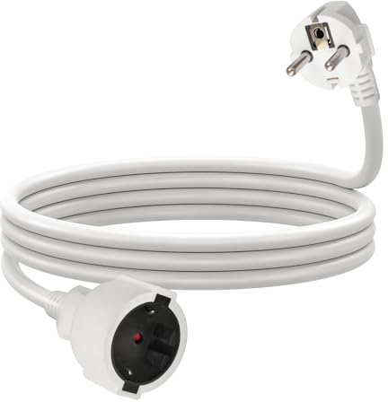 GREATIDE Verlängerungskabel 5m IP44 Kabel Kabelverlängerungen mit Schutzkontakt Stecker Schuko Verlängerung 16A/250V, Weiß, H05VV-F 3G1,5 mm²