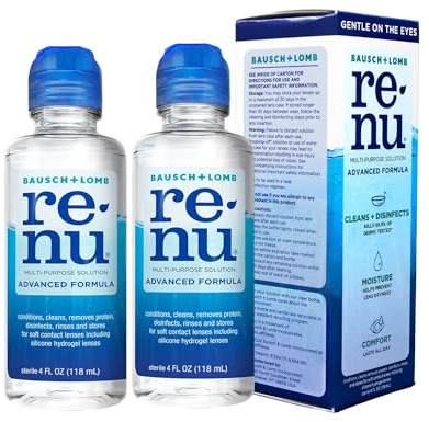 Renu Contact Lens Solution 8 fl oz (4 fl oz - Pack of 2) Multipurpose Disinfectant, Advanced Formula Lens Cleaner, Cleans & Moisturizes Soft & Silicon Hydrogel Lenses.