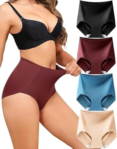 Levao Culotte Gainante Femme Ventre Plat Taille Haute Invisibles Slips | Lot de 4,Sculptantes sous-Vêtements,Culotte sans Couture Femme,Gaine Amincissante,Minceur Shapewear,Respirable,Post-partum