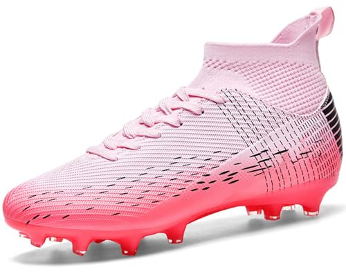 NUTTOPL Scarpe da Calcio Uomo All'aperto Sportivo High Top Spikes Tacchetti Teenager Training Scarpe da Calcetto Scarpe Sportivo Unisex Rosa 45 EU