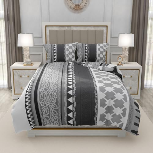 Trendy 4 Piece Complete Bedding Set – Soft Microfiber King Duvet Cover, Fitted Sheet & 2 Pillowcases | Floral Printed, Wrinkle-Free & Lightweight for All Seasons