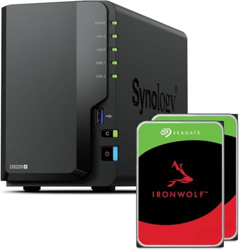Synology DS225+ 16TB (Seagate Ironwolf 2x8TB) Serie 2-Bay Plus - Intel Celeron J4125 Quad-Core, 2 GB Non-ECC DDR4 SODIMM 1 x 2,5 GbE e 1 porta LAN RJ-45 1 GbE
