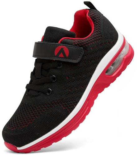 Dhinash Zapatillas Casual para Niño Zapatillas Deportivas Tenis Sin Cordones Calzados para Correr en Asfalto Zapatos de Escuela Exterior Interior Zapatos de Running Negro Rojo Talla 37