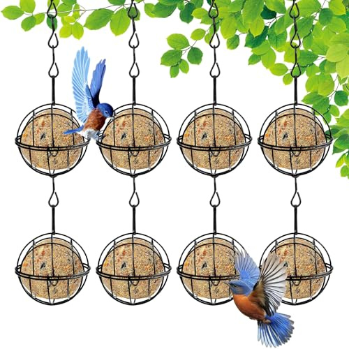 8 Piezas Comedero para Pájaros, Bolas de Grasa Exterior de Metal con Ganchos en Forma de S, Alimentador Aves Silvestres Colgante Recargable, para Pájaros Salvajes y Pequeños, Jardín y Balcón