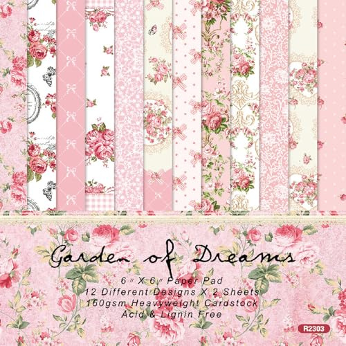 PORUPAEL 24 Sheets Scrapbook Paper - Floral Patterned Decoupage Paper Sheets, Pink Themed Patterned Cardstock Pads for Scrapbooking, Card Making, DIY Projects and Gift Wrapping (Flowers-A)