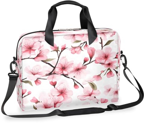 Helhappy Bolsa de hombro para ordenador portátil de 15.7 pulgadas, bolsa de transporte para ordenador portátil, bolsa de mensajero de color rosa flor de cerezo floral Sakura impermeable para negocios