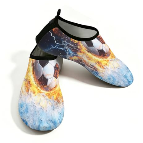 Scarpe da uomo per sport acquatici, ad asciugatura rapida, da spiaggia, nuoto, fuoco, calcio, fulmini, senza lacci, calzini acquatici per escursionismo, surf, yoga, Acqua Fuoco Calcio Fulmine, 41/42