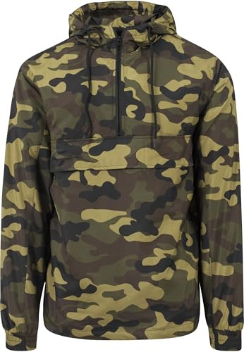 Urban Classics Herren Überziehjacke Camo Pull Over Windbreaker mit Reißverschluss, Brusttasche und Känguru-Tasche - Farbe woodcamo, Größe S