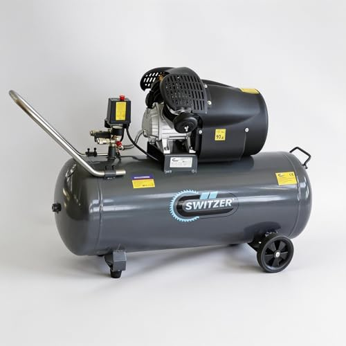 SwitZer Air Compressor 3HP 8.8CFM 100L Litre LTR 50HZ 230V 8 Bar Tank Twin Cylinder Pump with Wheel Handle SZ-AC-007 Grey