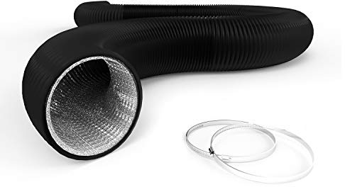 TURBRO AirSupply Vent Hose 4 Inch Diameter 25 Feet Length - Flexible Aluminum Ducting w/ 2 Stainless Steel Clamps for HVAC Ventilation, Air Exhaust and Circulation in Grow Tent, Kitchen, and Bathroom