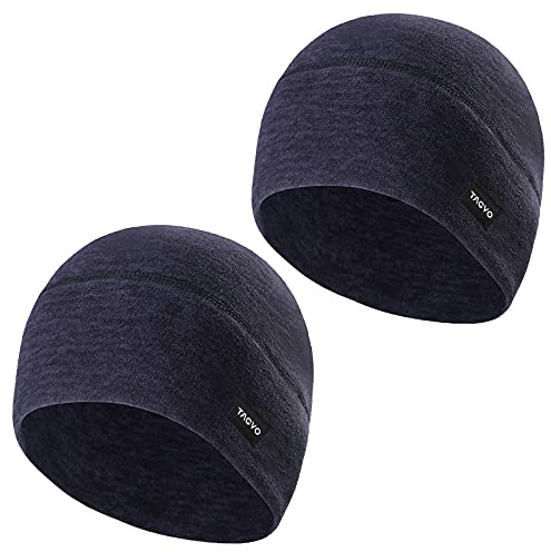 TAGVO 2 Packs Winter Thermal Fleece Running Hat, Beanie Cap Headwear with Ear Covers, Skull Cap Cycling Helmet Liner for Adults Women and Men Unisex Elastic Size Universal