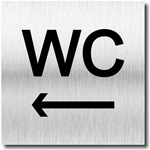 Cartel para puerta de inodoro con flecha izquierda y impresión UV 12 x 12 cm – 3 mm de aluminio compuesto – Fabricado en Alemania – Número de artículo 2016