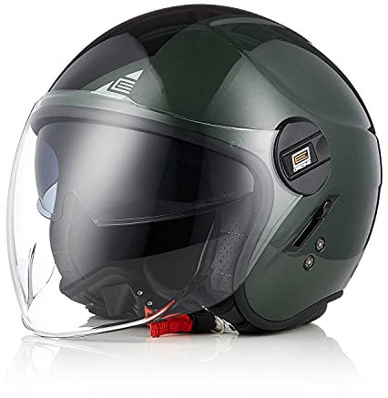 ORIGINE Motorradhelm Jethelm Roller Helm Scooter Helm Chopper Helm Moped Mofa Helm mit Doppelvisier ECE Zertifizierung (Next Black Army Green,L)