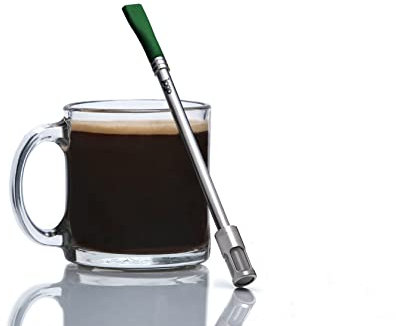 JoGo - Pajita portátil para preparar café y té, cafetera reutilizable hecha de acero inoxidable con colador de una sola porción, función de filtro para preparación caliente y fría, ideal para café y