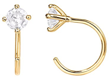 PAVOI Womens 14K Plated Yellow Gold 925 Sterling Silver - Half Hoop Huggie Earrings with Cubic Zirconia