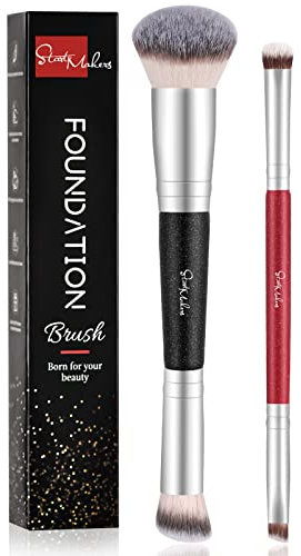 Make Up Pinsel Start Makers 2 Stück Doppelseitiges Foundation Pinsel Concealer Pinsel, Hochwertige Synthetische Schminkpinsel zum Mischen von Flüssigem Puder Concealer Creme