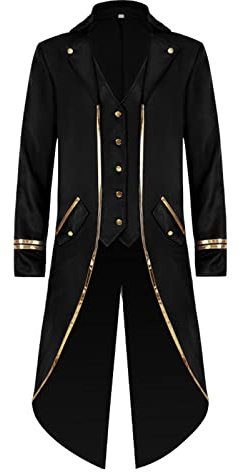 TSIRNK Men Tailcoat Steampunk Costume Gothic Medieval Costume Coat Halloween Costumes for Men (Black, S)