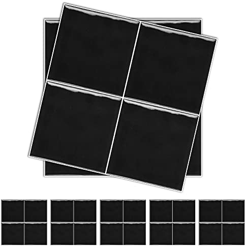 Alwayspon Tjockt kakelklistermärke i vinyl med svart mosaikeffekt, 25 st x 15 cm (6 tum), skala av och klistra fast, självhäftande stänkskydd, vattentätt kakel, klistermärke för köks- och badrumsvägg