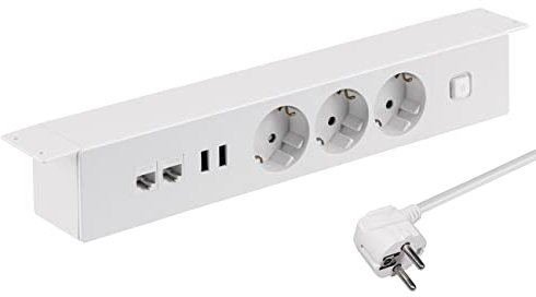 Aluminium Office Steckdosenleiste 3-Fach, USB-A, Internet CAT6 LAN