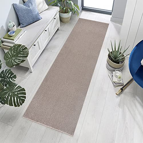 Jimri Teppich Läufer - Maschinengefertigter Kurzflor Läufer für Büro, Wohnzimmer, Schlafzimmer, Flur usw., Premium Polypropylen-Gewebe mit weicher Filzunterlage, Größe: 80x250 cm, Beige